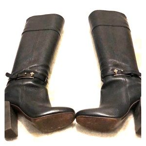 Tory Burch Black Heeled Leather Boots, Size 6